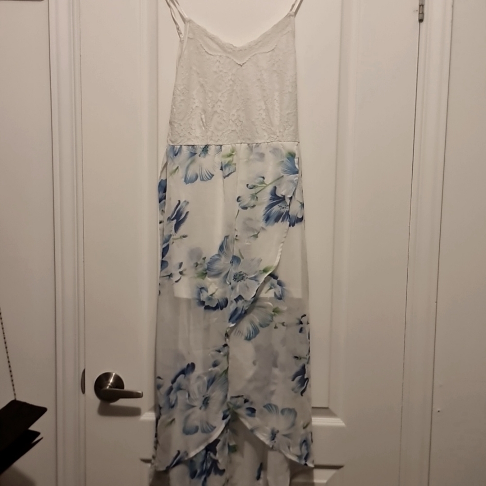 Meaneor woman small vacation beach dress bathingsuit cover in white  blue flower